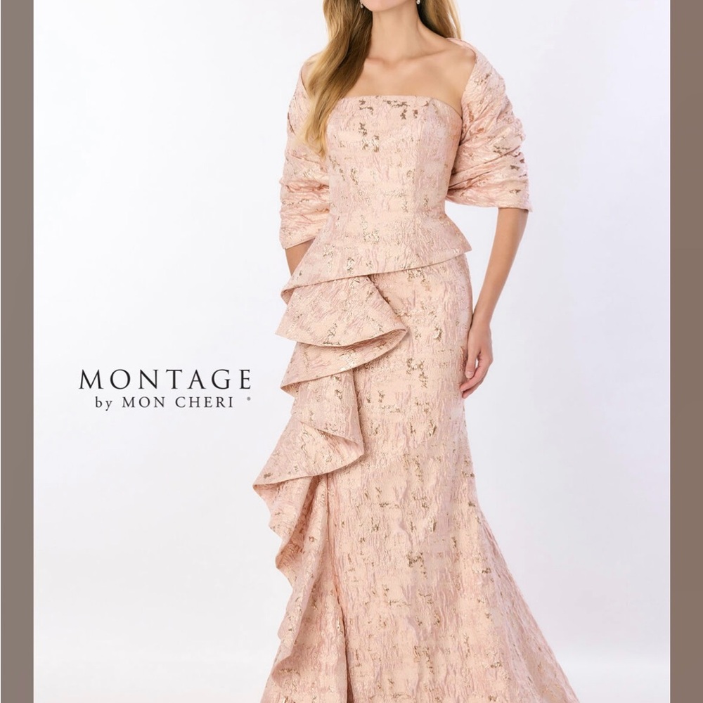 Montage by Mon Cheri Pink Asymmetrical Ruffled Gown